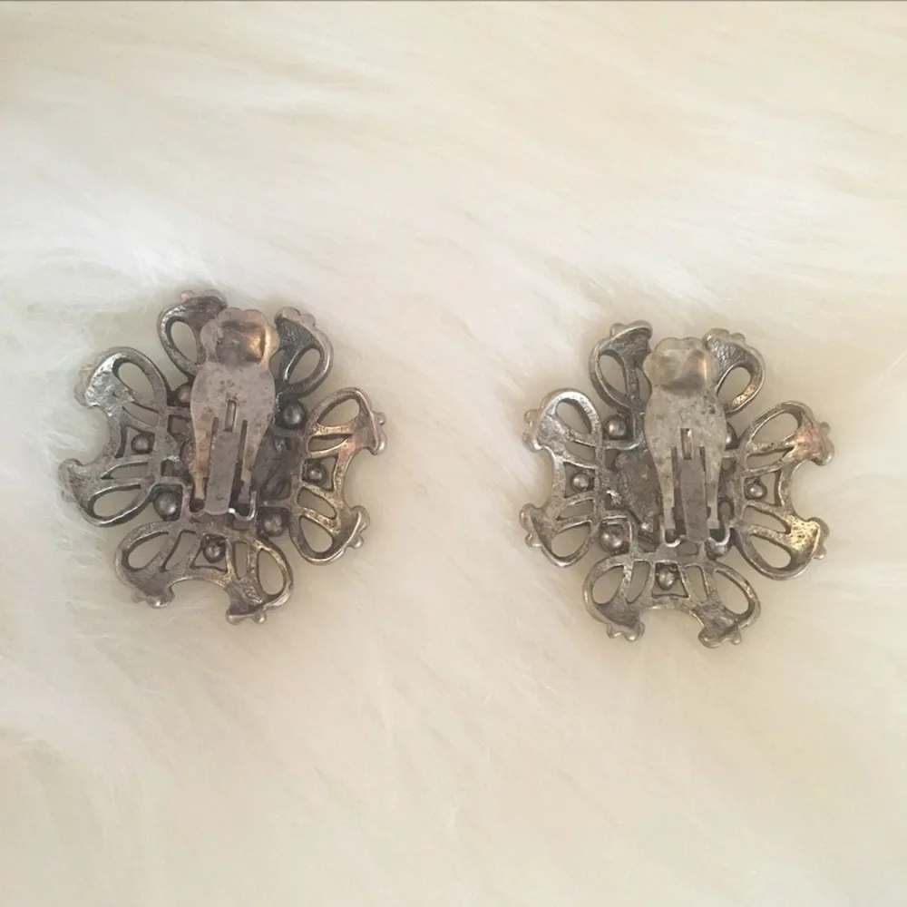 Vintage Geometric Industrial Clip On Earrings